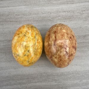 2 Vintage Orange / Brownish Red Polished Marble Alabaster Eggs Made In Italy